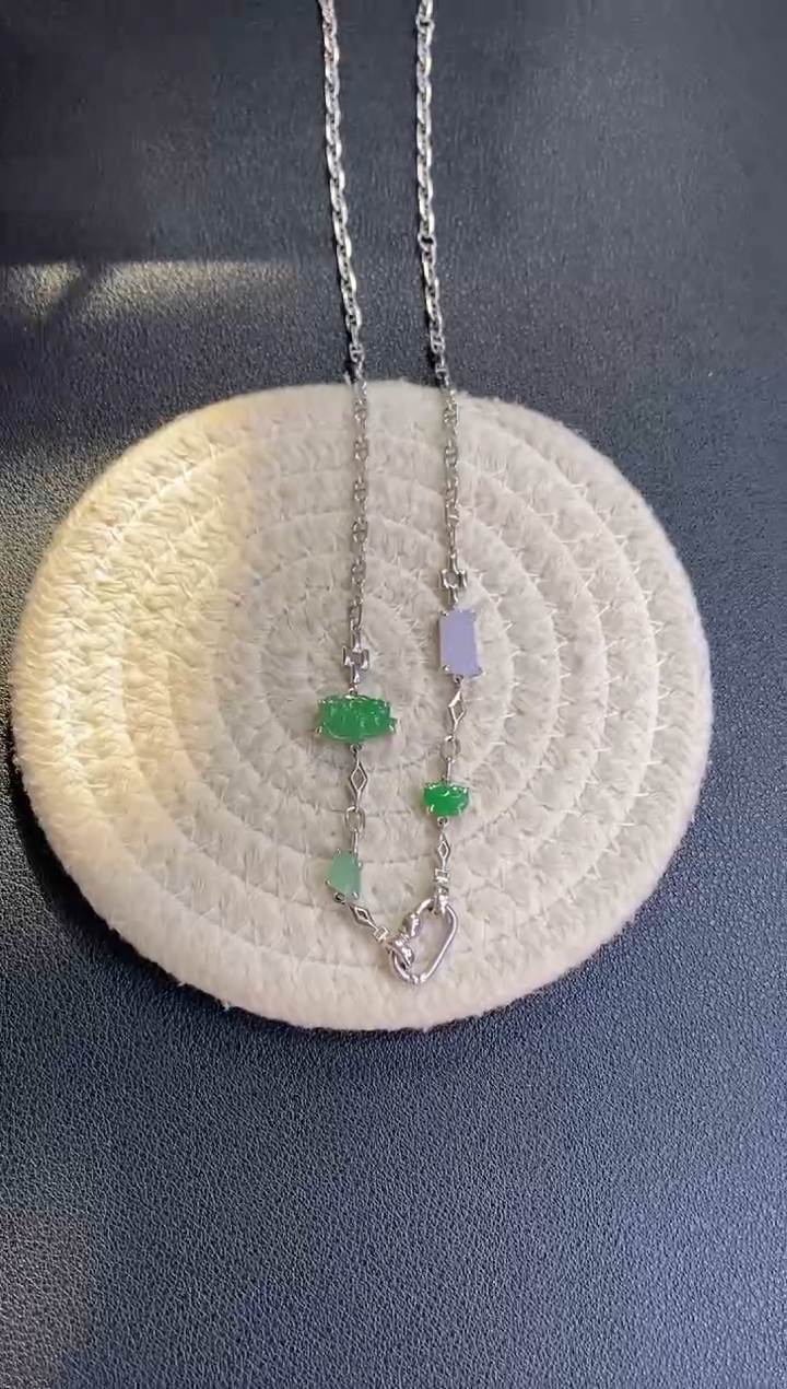 颈饰银S925镶嵌翡翠净货16815
