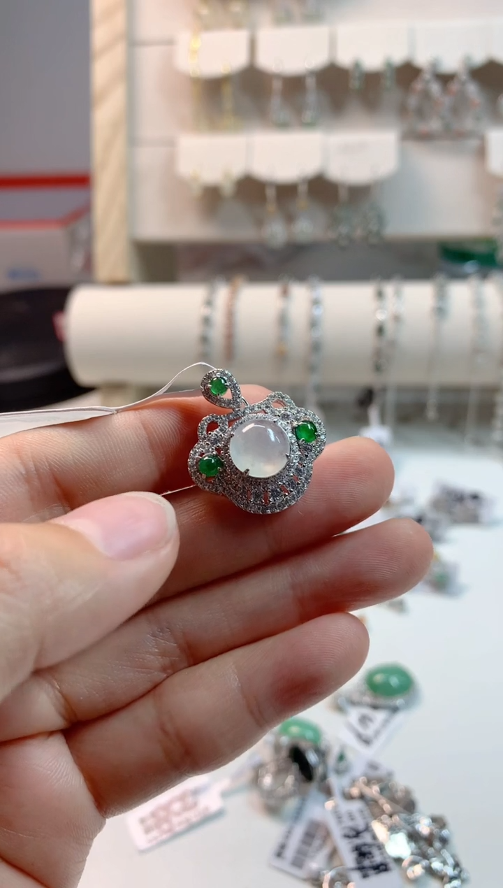 翡翠银S925镶嵌吊坠(不含链)3号