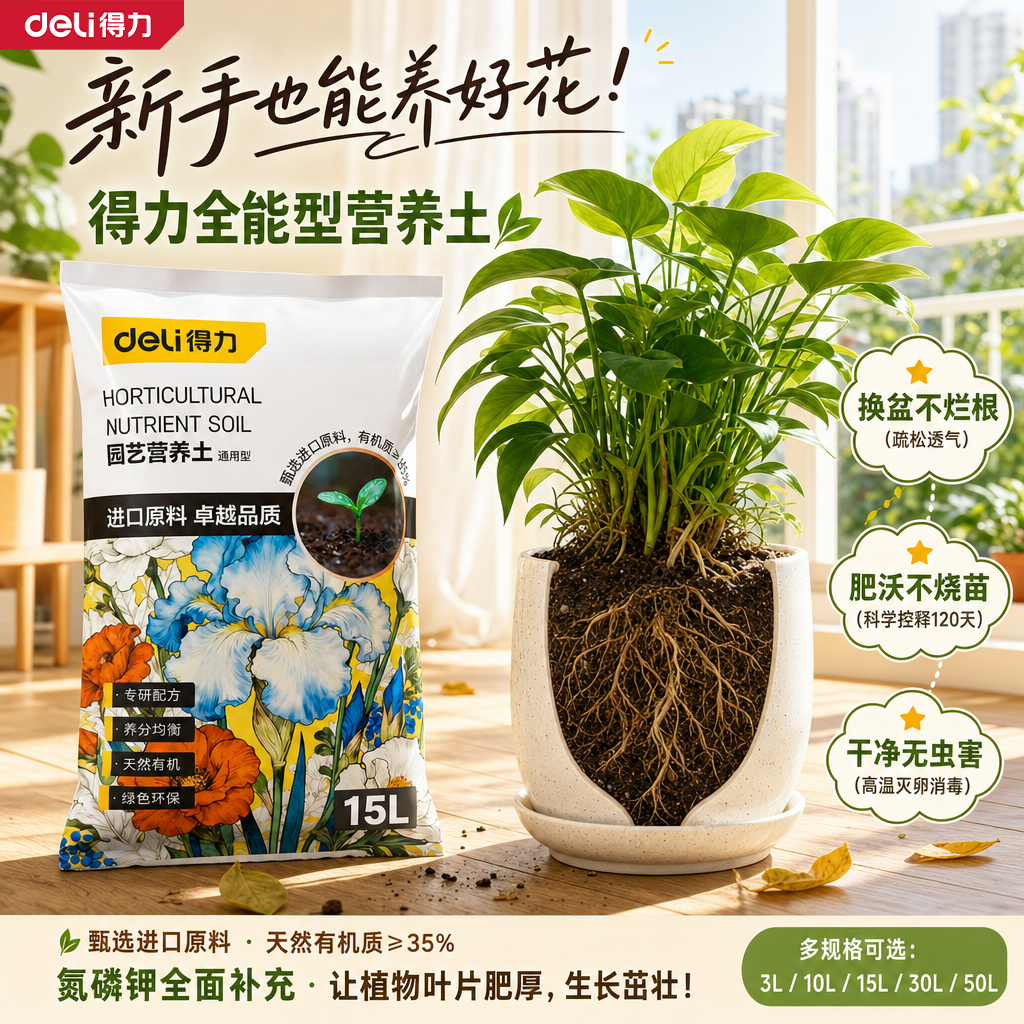 得力营养土家用养花通用型种花育苗专用土种菜种花土泥炭多肉土壤商品图