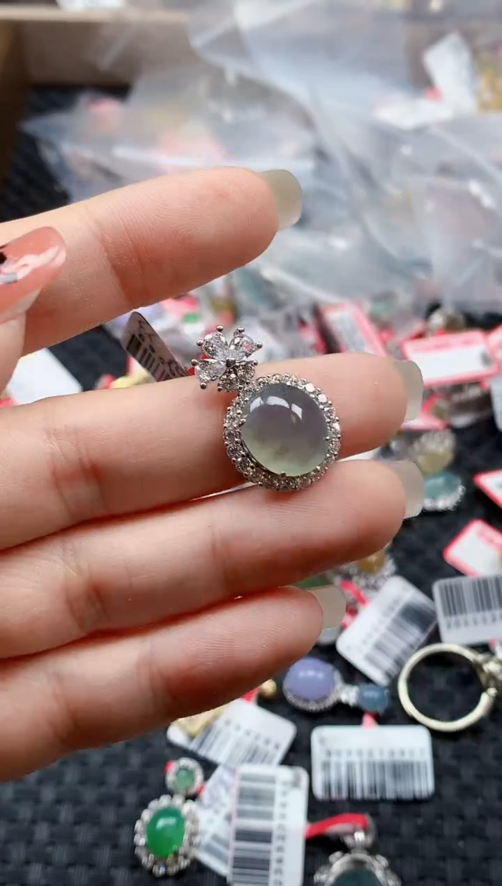 银S925镶嵌戒指翡翠天然A货缅甸翡翠