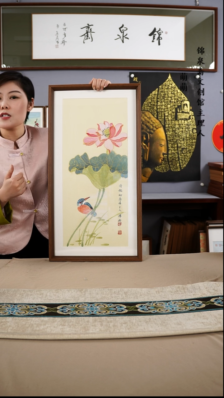 【闪购商品】国画35*67盛老师国画带框手绘作品