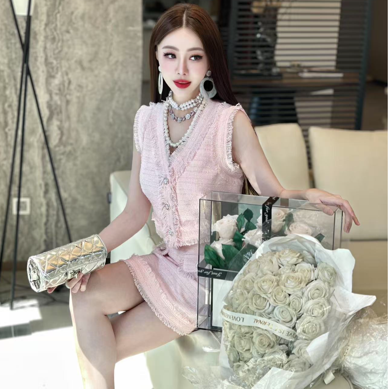【冰姐专享】法式轻奢小香风显瘦百搭洋气套装 时尚气质手工定制款