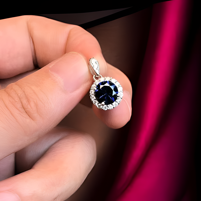 如懿高订034-轻奢培育丝绒蓝宝石精切合金吊坠