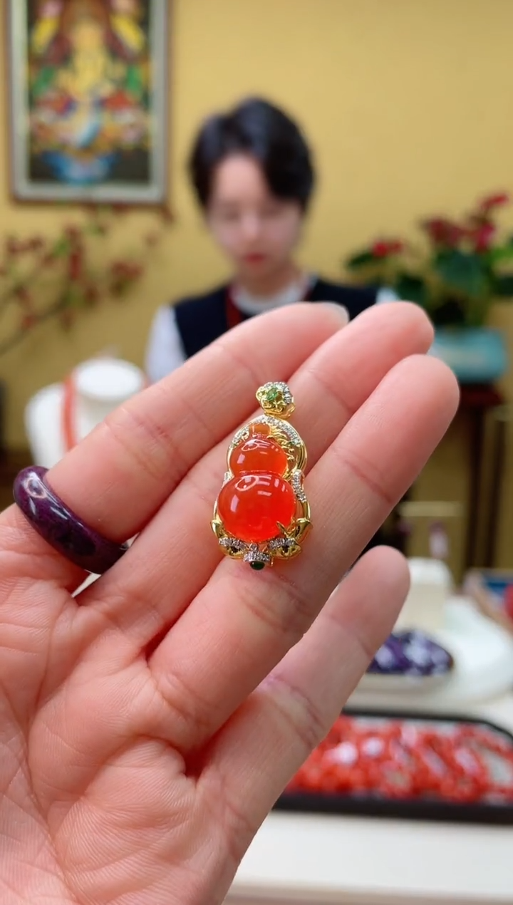 【闪购商品】南红玛瑙颈饰18K金镶嵌3@@DF50117002