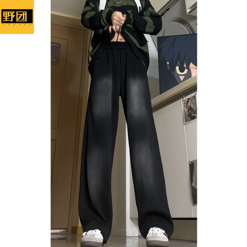 显瘦春秋长裤裤子阔腿春季重磅水洗卫裤学生中性休闲运动裤