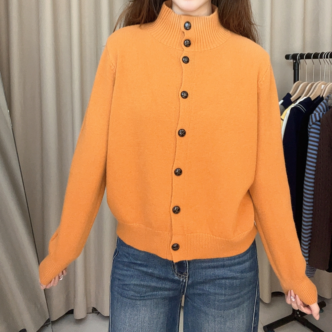 女毛针织衫女冬加厚高领开衫毛衣短款长袖羊毛衫圆领