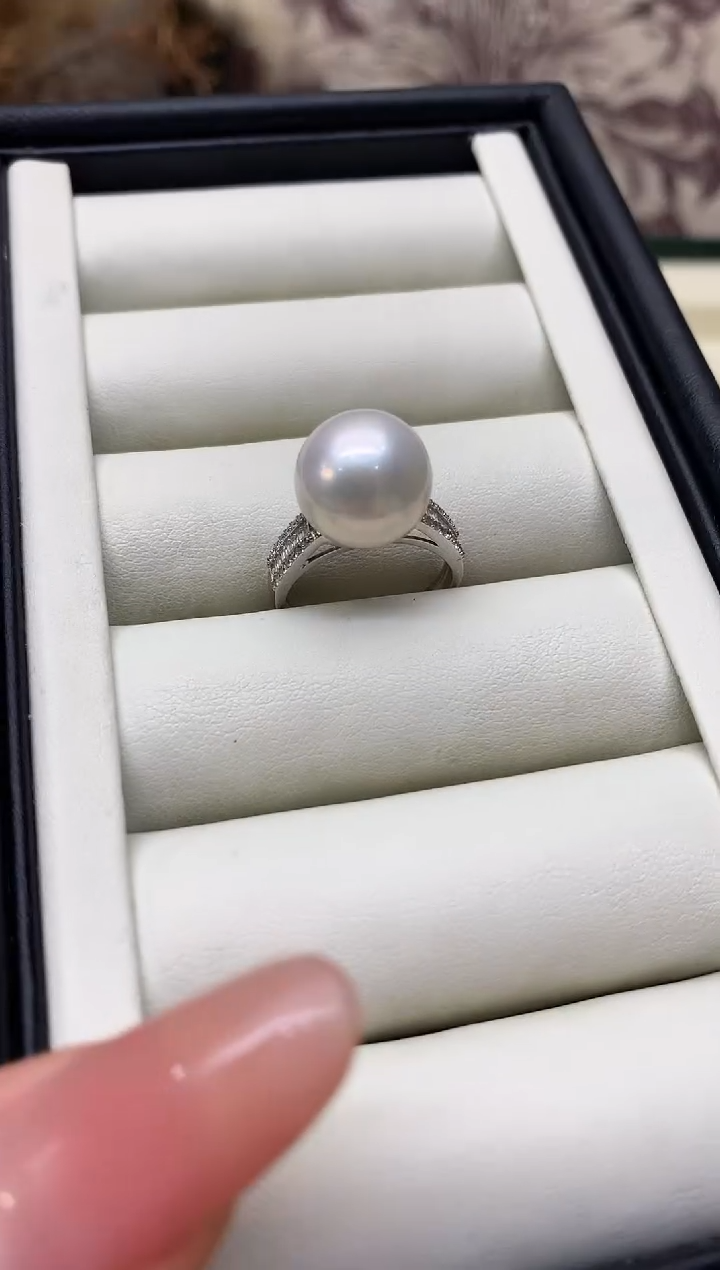 银S925镶嵌戒指淡水珍珠12-13mm
