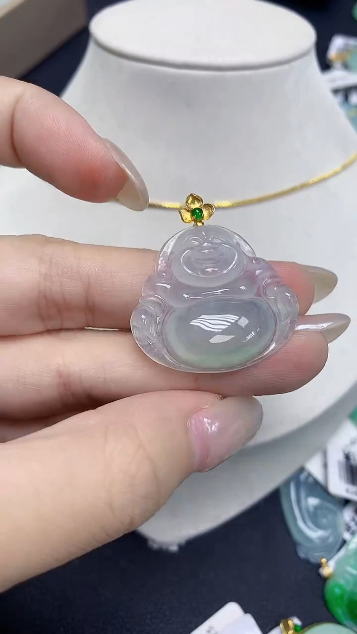 翡翠18K金镶嵌颈饰天然缅甸翡翠A货
