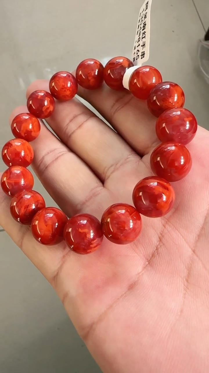 未镶嵌多样性发一件南红玛瑙13mm瓦西火焰纹圆珠单圈 