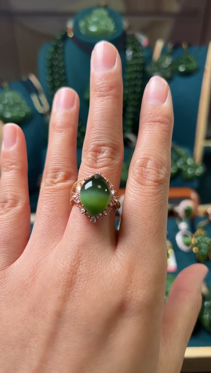 【闪购商品】和田玉（碧玉）戒指银S925镶嵌碧玉