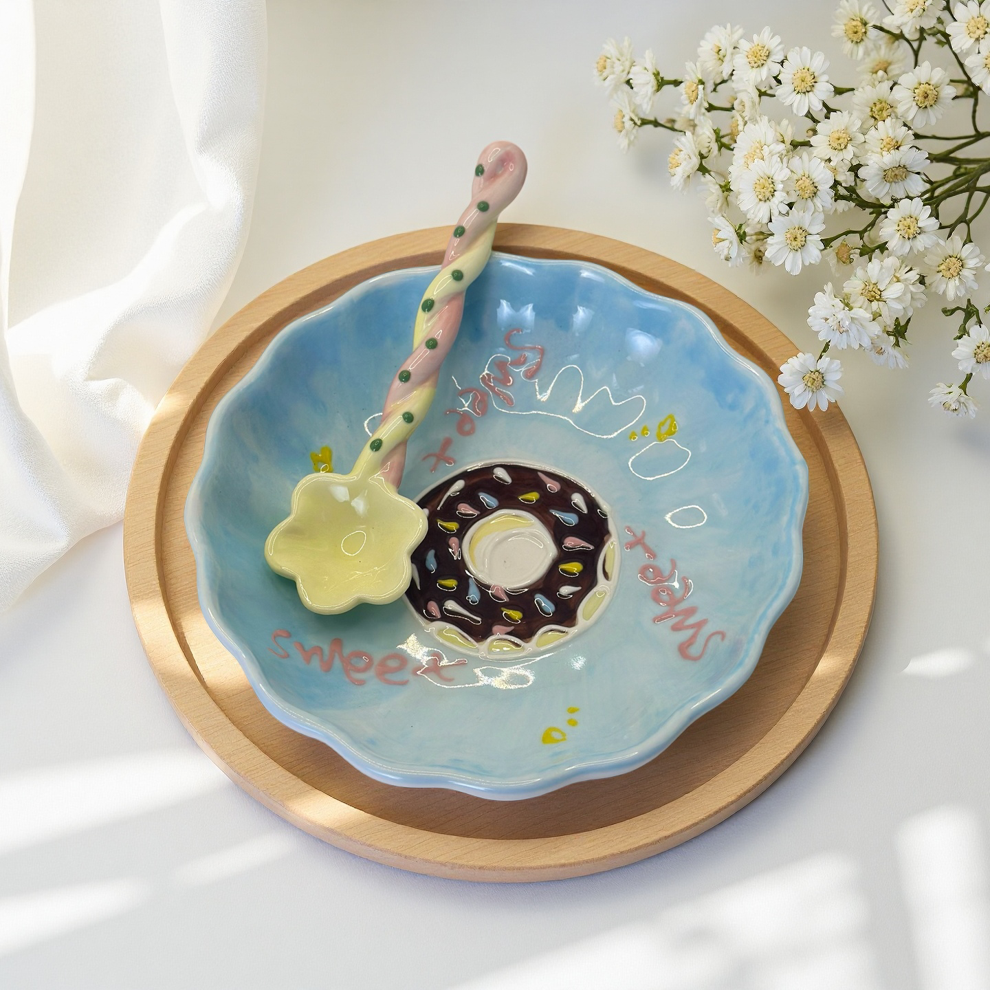 韩式ins风超萌少女心租房餐具蛋糕餐盘卡通花面陶瓷