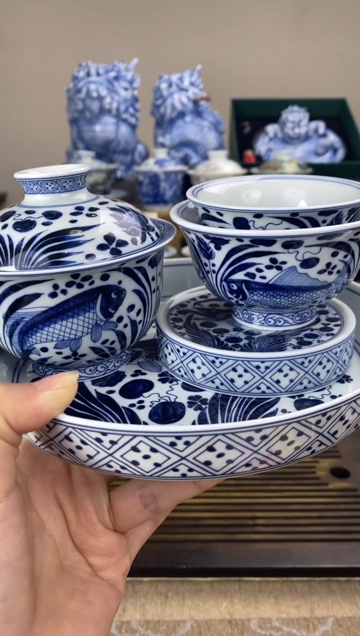【闪购商品】元青花鱼藻纹 五件套套装