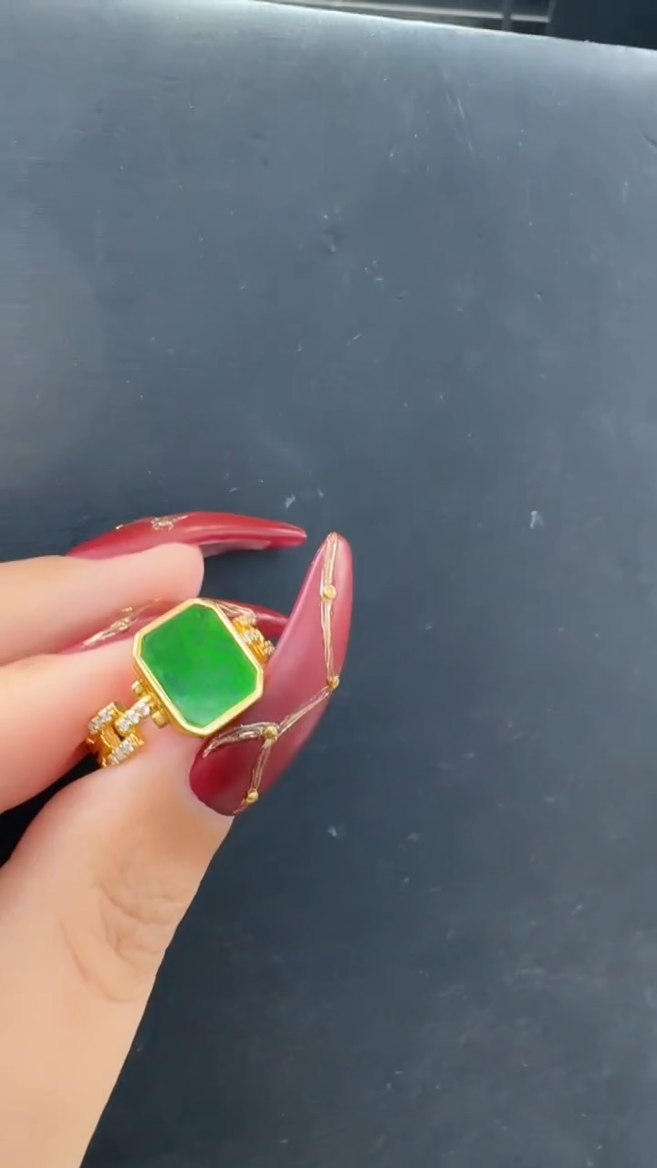 【闪购商品】翡翠戒指银S925镀金镶嵌天然缅甸翡翠A货戒指