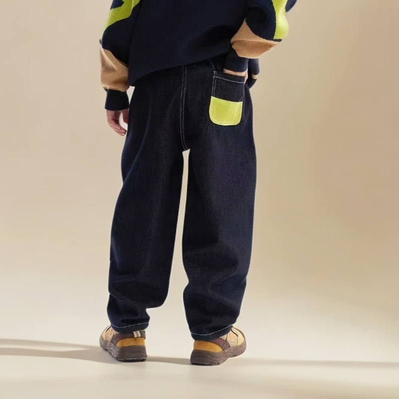 M男童口袋加绒加厚牛仔裤