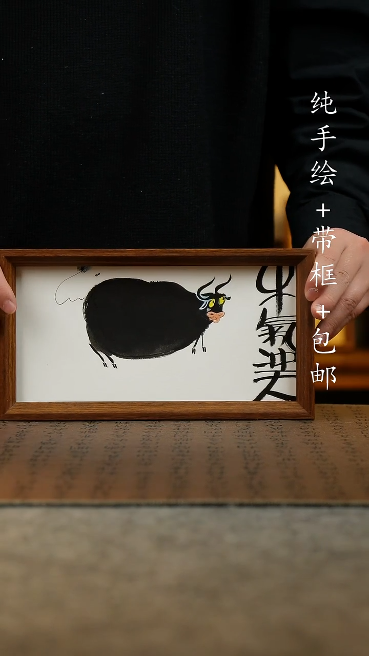 国画原创纯手绘国风国画摆台：画芯+画框17*23