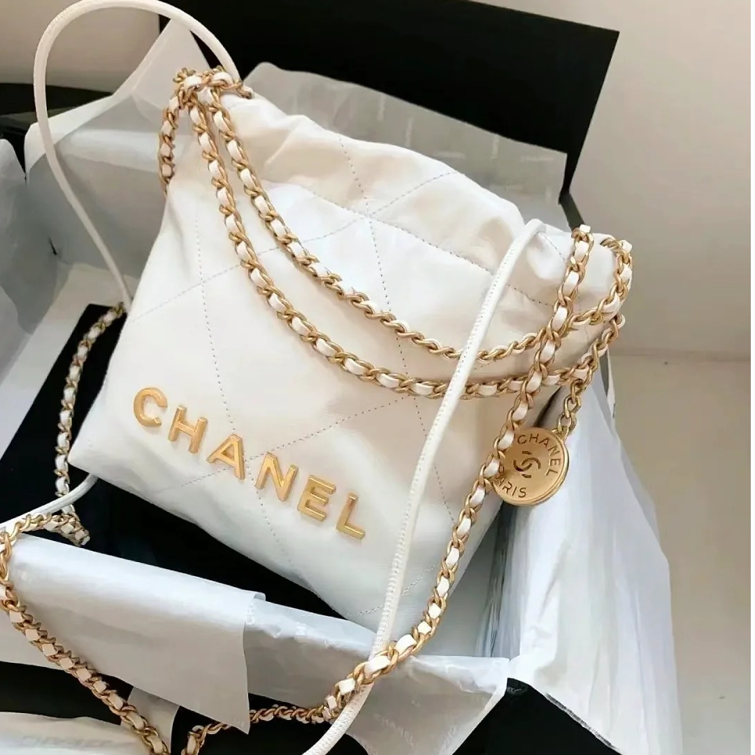 95新 Chanel/香奈儿 小花Jerry活动22Bag Tote托特包白色 芯片开 