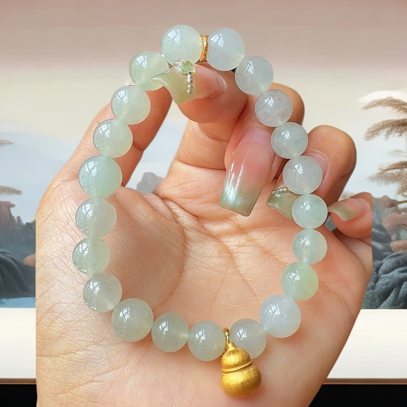 天然缅甸翡翠A货冰手串女款单圈玉手串百搭气质