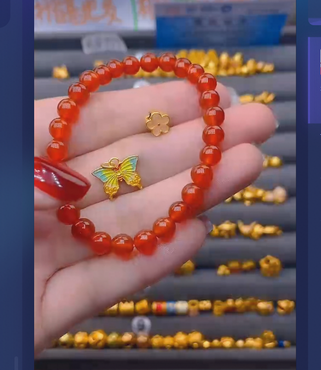 足金999桃花+蝴蝶玛 瑙/多样性发