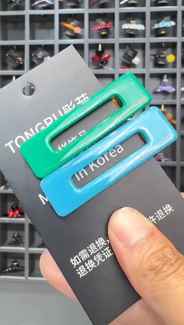 醋酸非金属韩国醋酸品牌发饰7cm方块鸭嘴边夹一对绿色绿色