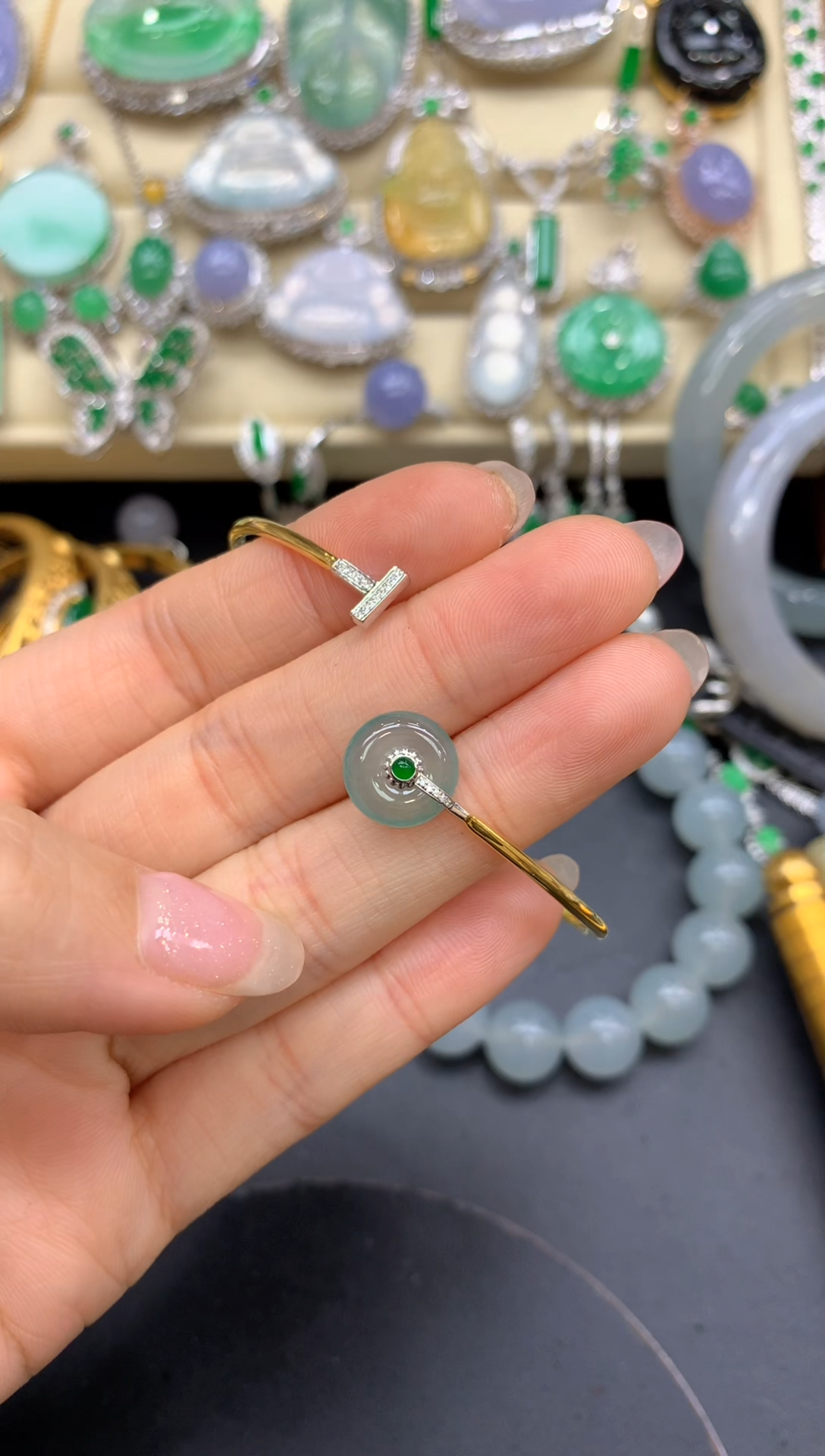 【闪购商品】翡翠手镯18K金镶嵌312-中国好珍宝