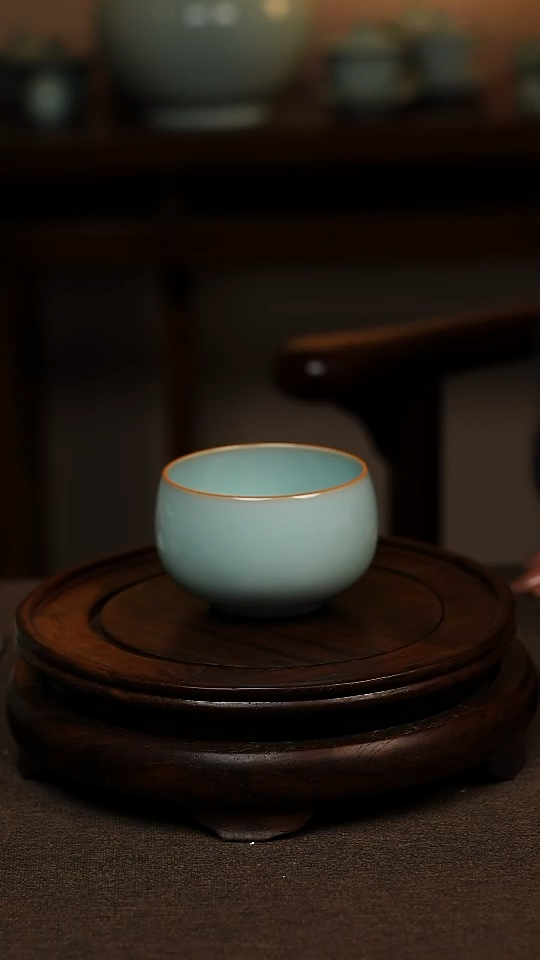 瓷片天青色全手工描金大禅定杯150ml微瑕不带礼盒