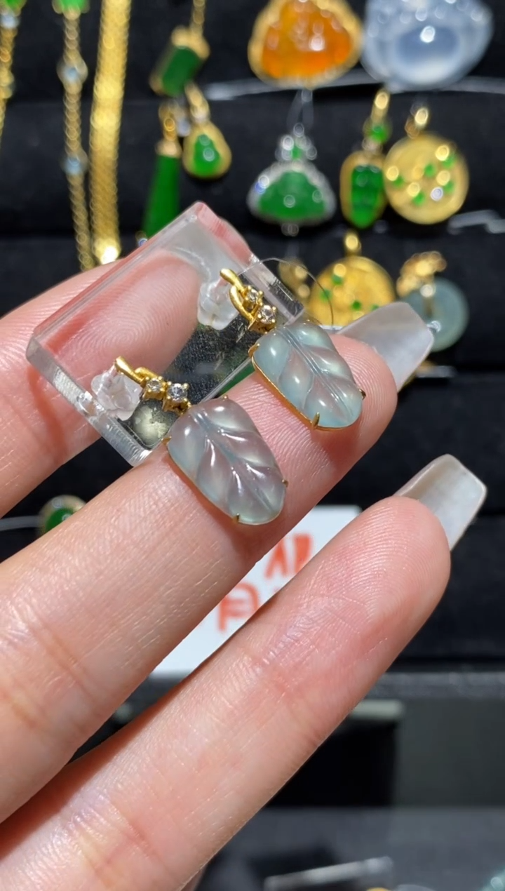 【闪购商品】翡翠耳饰18K金镶嵌耳饰