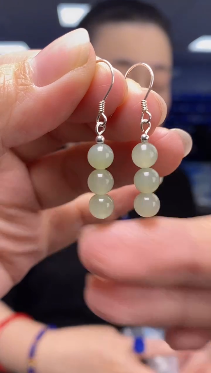 银S925镶嵌和田玉耳饰K2045