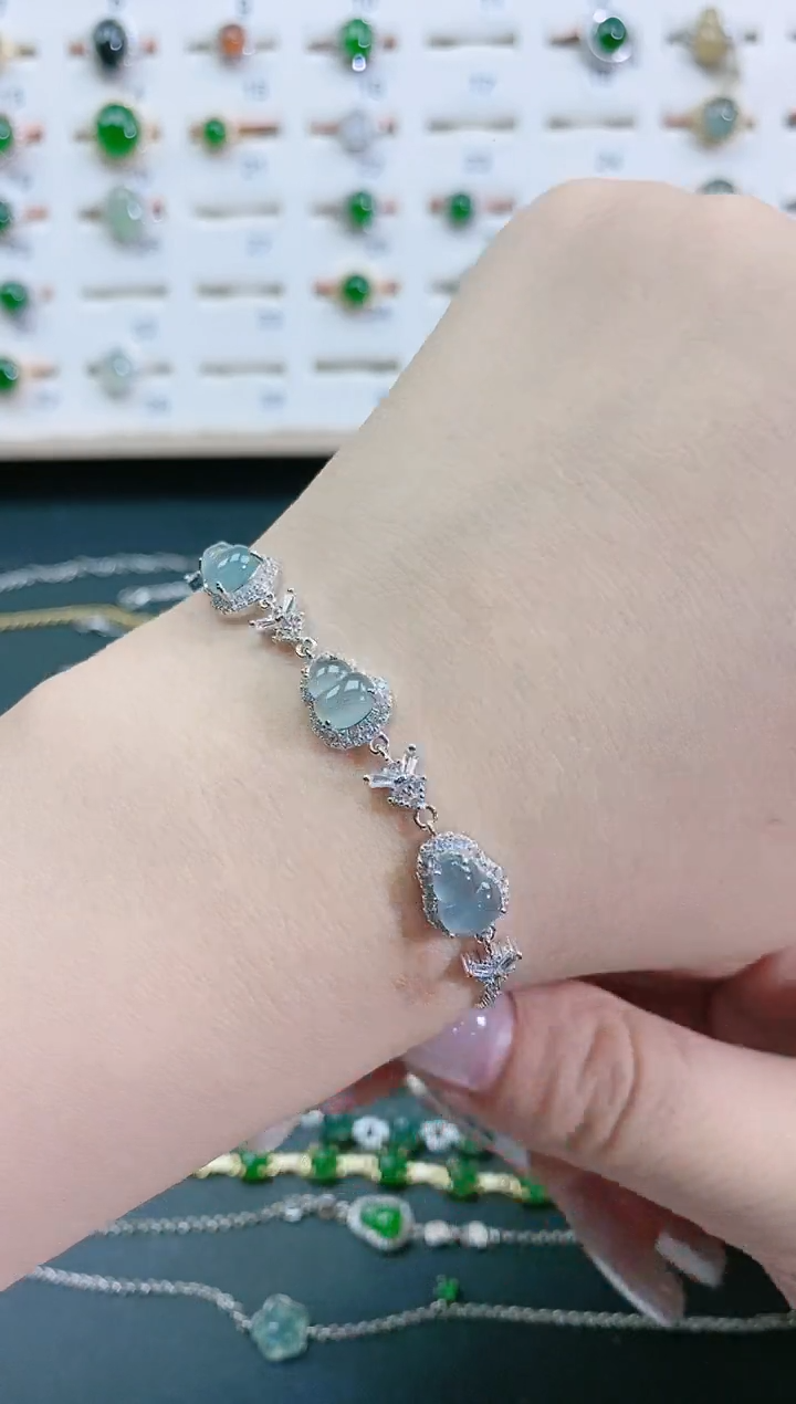 银S925镶嵌手链翡翠天然翡翠