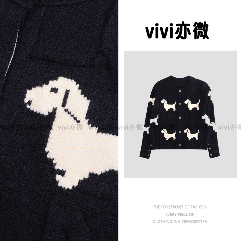 vivi亦微 |狗狗图案开衫毛衣针织衫男女同款 秋冬设计师款