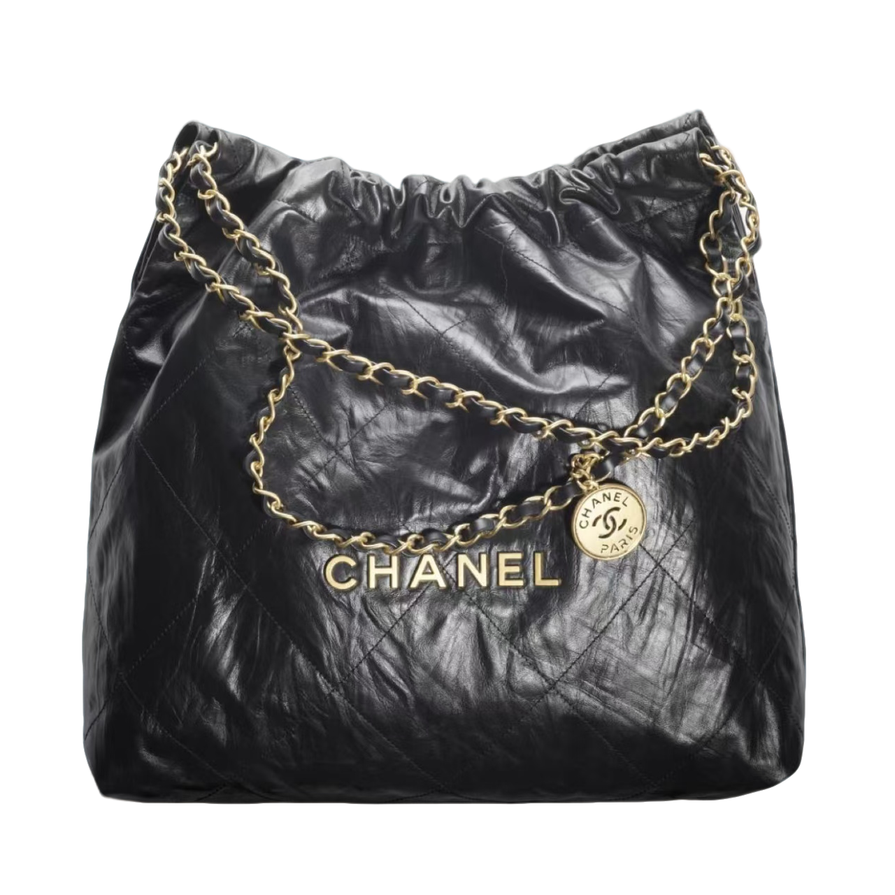 未使用 Chanel/香奈儿 23A22bag 皮穿链褶皱牛皮水桶单肩包