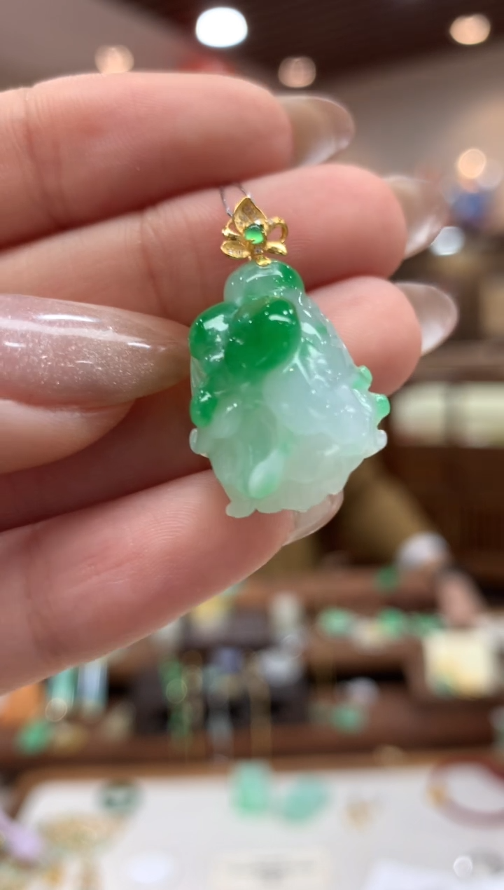 【闪购商品】翡翠18K金镶嵌吊坠(不含链)白菜