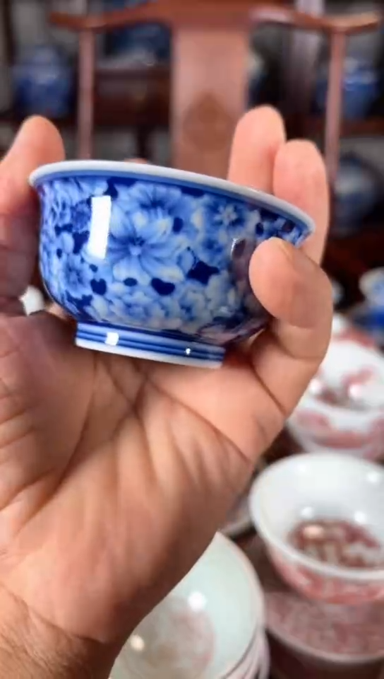 柴窑青花万花杯杯