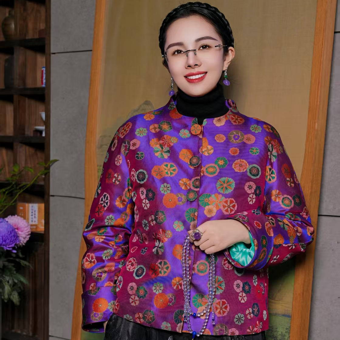 承国风高定非遗团花【蜀锦】白鹅绒羽绒服中式外套国风AH32YR183