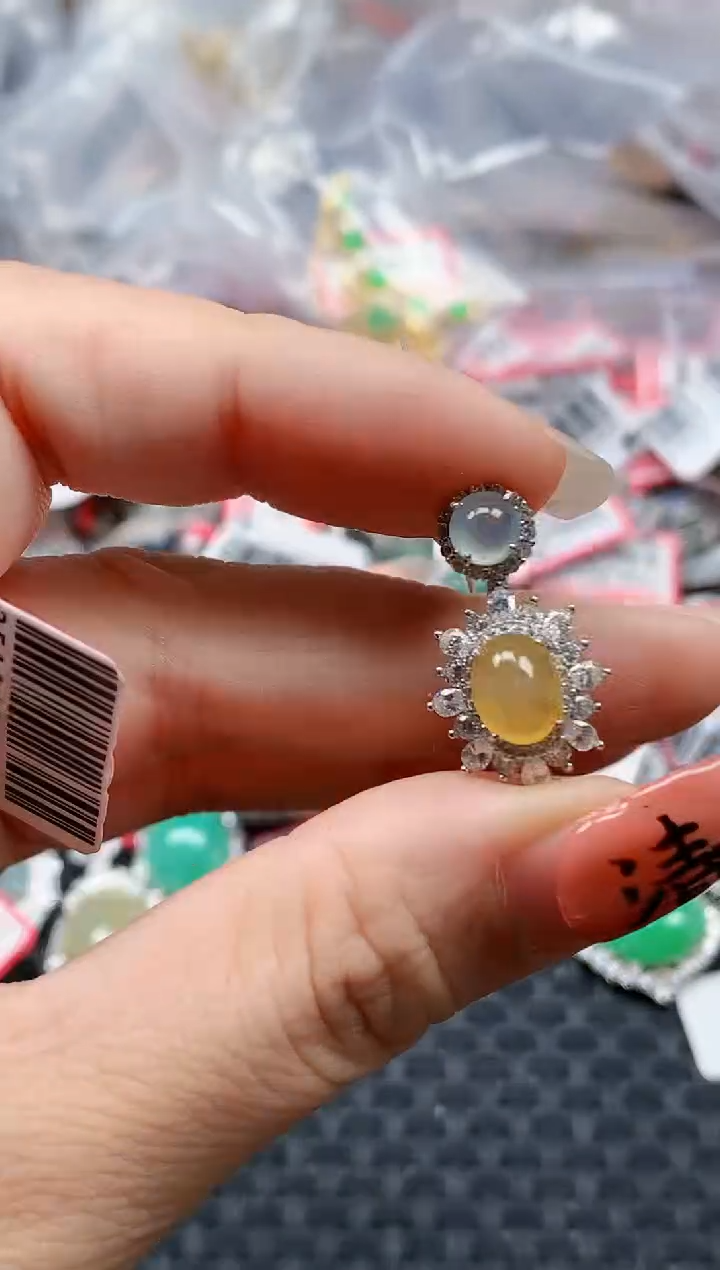 银S925镶嵌戒指翡翠天然A货缅甸翡翠