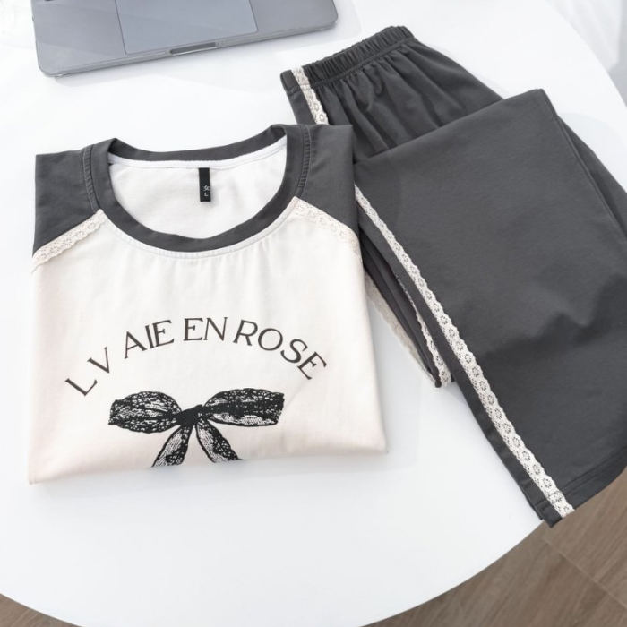 8236夏季女士纯棉睡衣套装短袖长裤睡衣女套装可外穿女士家居服