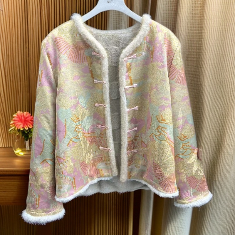 【月秋】冬款水貂毛外套香云老料新中式短款上衣百搭双面穿245