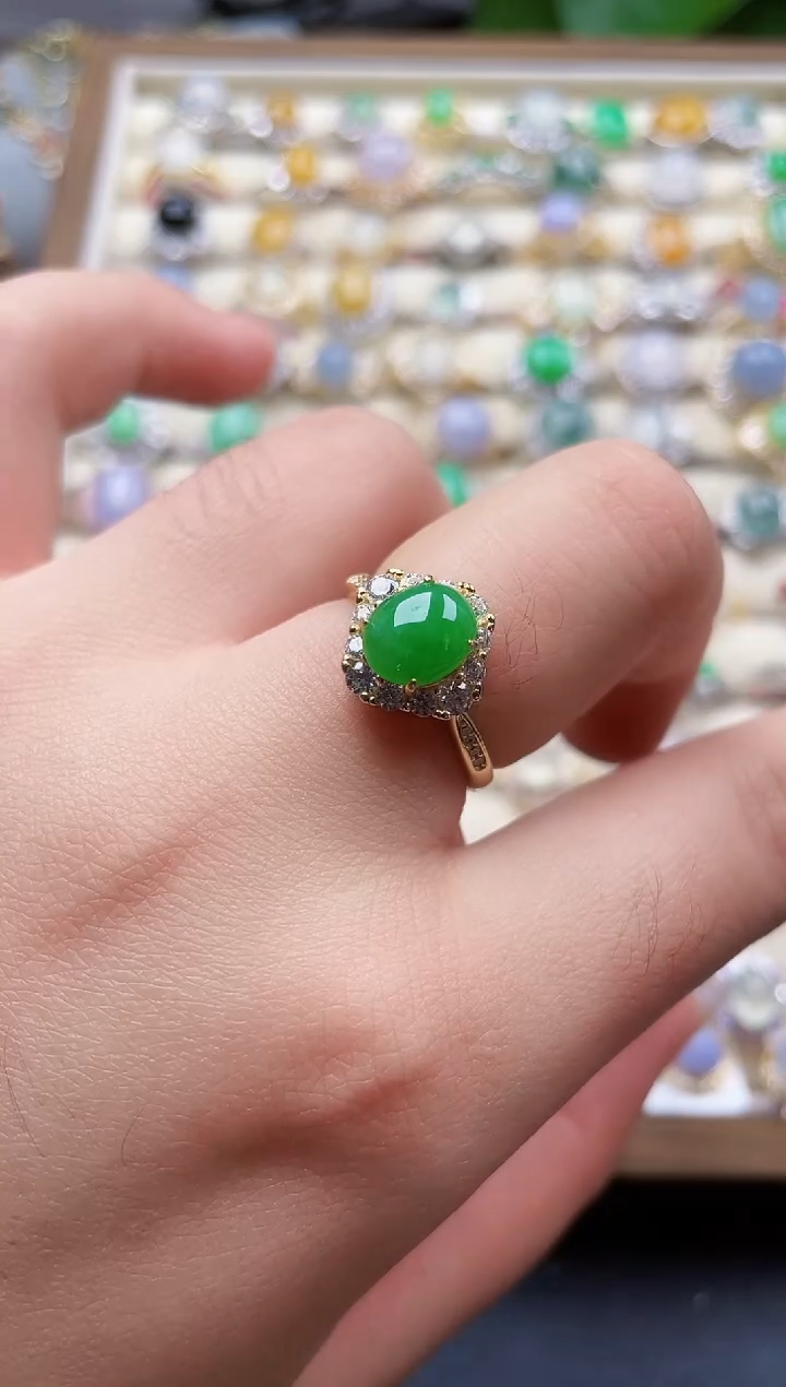 银S925镶嵌戒指翡翠6