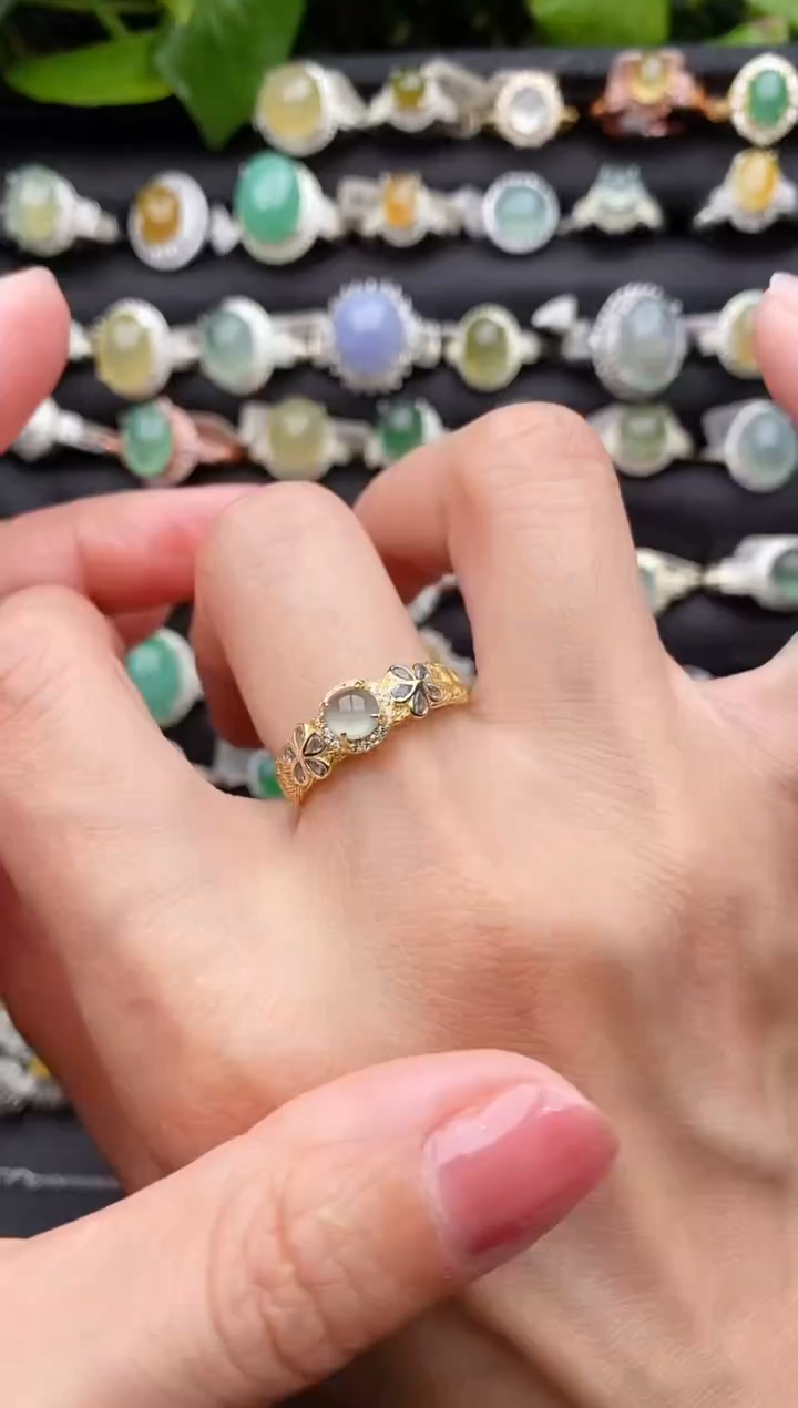 【闪购商品】翡翠戒指银S925镶嵌缅甸天然A货翡翠11  2-5