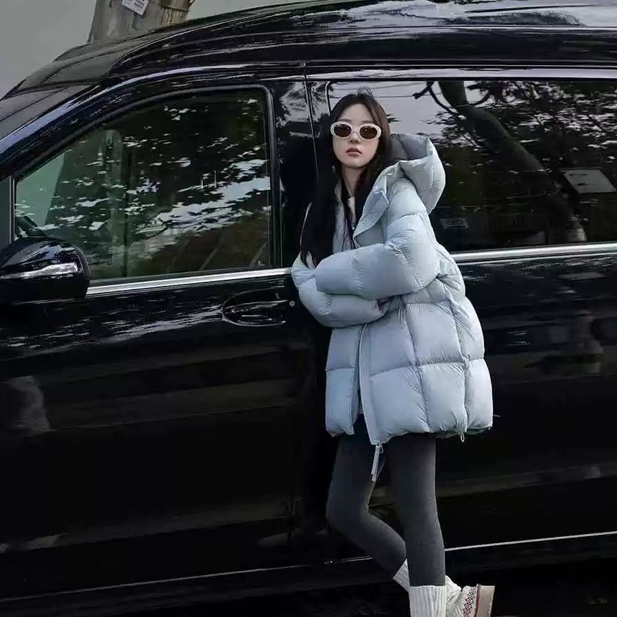 【H055】2025新款泡芙时尚连帽百搭中长款羽绒服绒子含量90%-阿粤粤