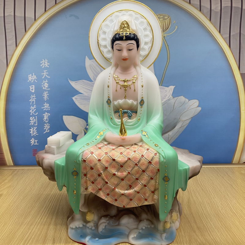 16寸坐山观音菩萨合成汉白玉桌面摆件
