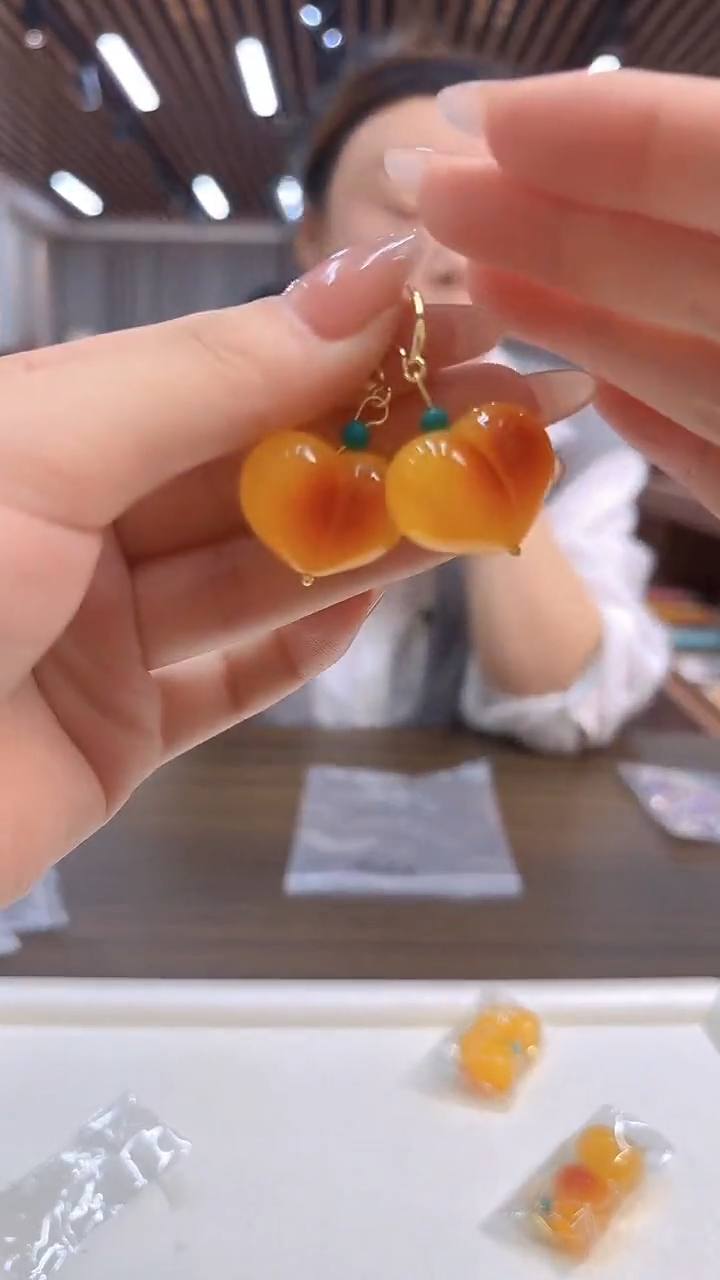 蜜蜡14K金镶嵌耳饰DIY款E904