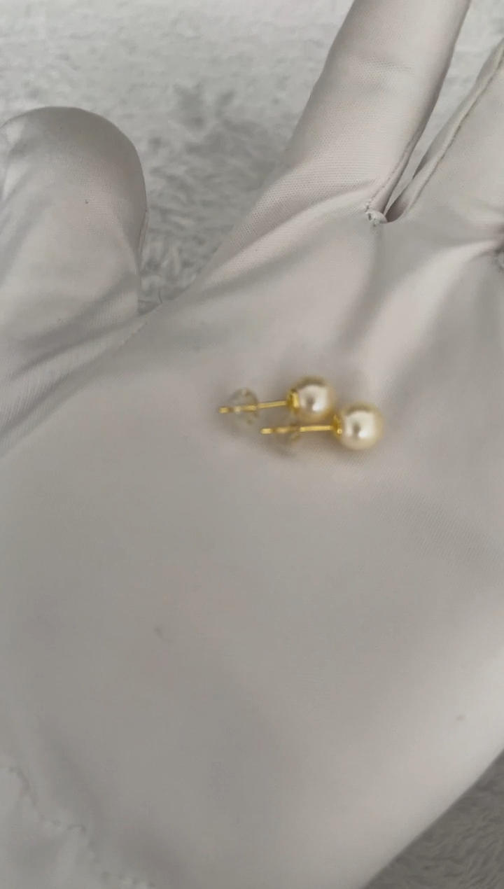 银S925镶嵌海水珍珠耳钉AK羽皇金素钉7-7.5mm