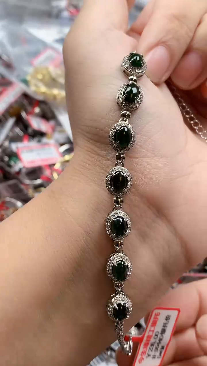 银S925镶嵌戒指翡翠天然A货缅甸翡翠