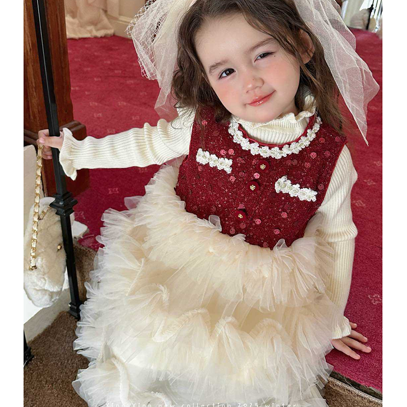 【本妈】秋冬"恋恋心动"女童针织打底+无袖加绒亮片连衣裙9858