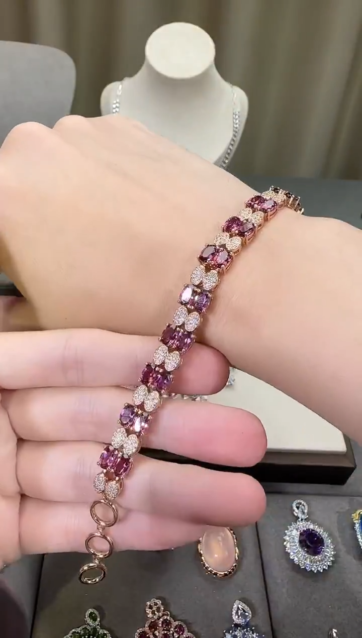 银S925镶嵌手链石榴石8mm手链高级款