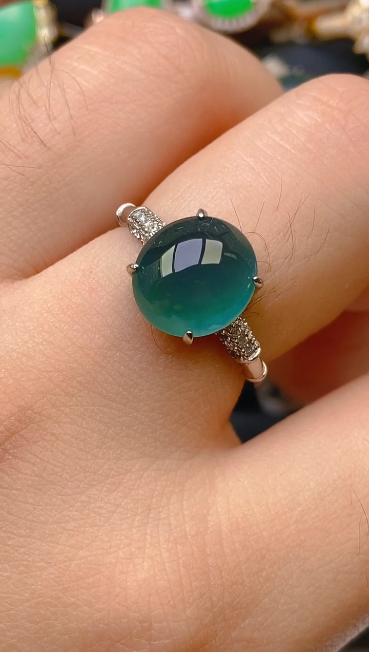 翡翠戒指银S925镶嵌天然