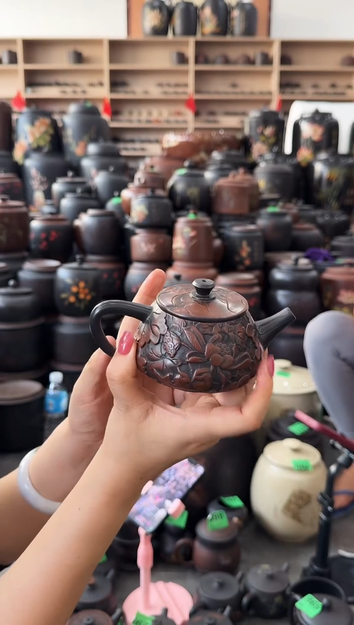 罐瑕疵无礼盒 石瓢 满雕 荷花 