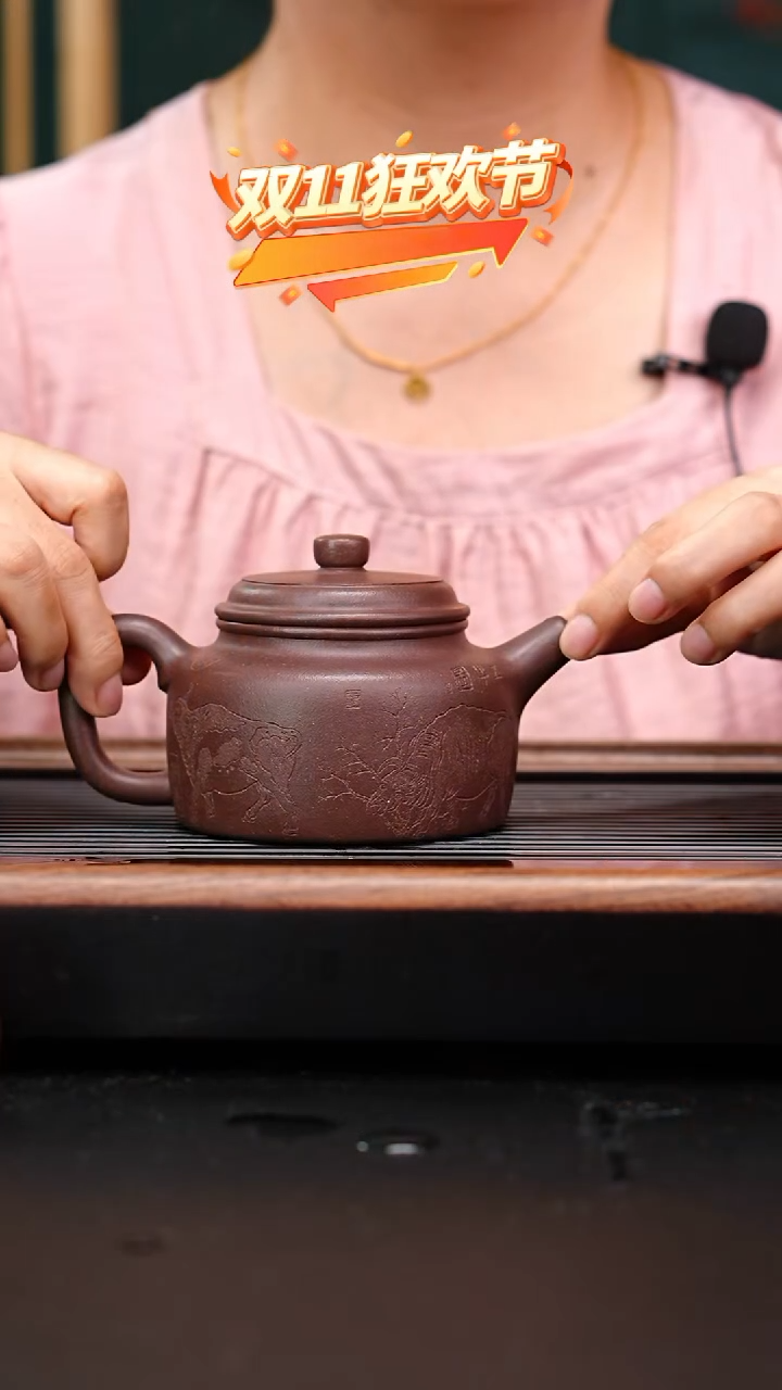 茶壶紫砂全手工底槽青德钟刻绘