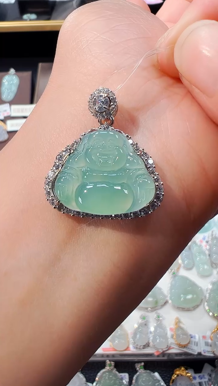 【闪购商品】翡翠吊坠(不含链)银S925镶嵌佛公吊坠