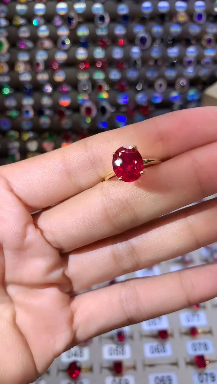 红宝石戒指银S925镶嵌金色911